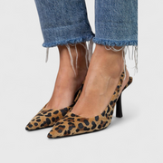 Women's Leopard Print Wedding Shoes Slingback Strap Pointed Toe Heel